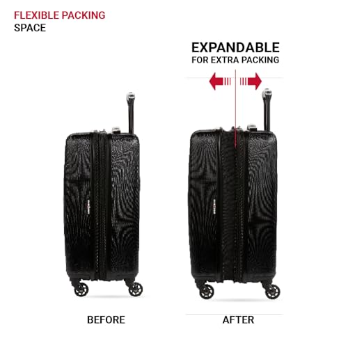 SwissGear 8018 Expandable Luggage Set, 3-Piece Hardside Luggage Set with Spinner Wheels - color: Black, size: 3-Piece Set (20/24/27)