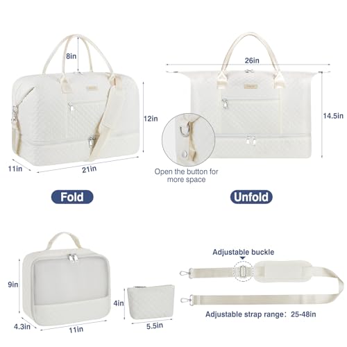 ITIEZY 여성용 위켄더 백 54.6cm(21.5인치) 여행용 더플 라지 휴대용 가방 3개 - color: 9A-오프 화이트