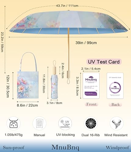 Sun Umbrella UV Protection Cute Windproof Walking Parasol for Women - color: Blue-Outer-Floral