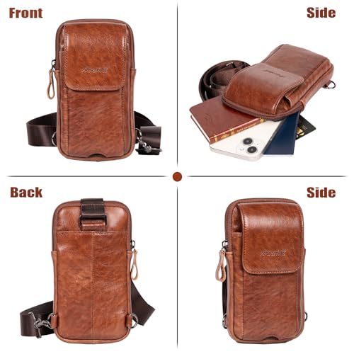 Small Crossbody Bag for Men Women - Genuine Leather Mini Sling Bag with Charging Port - color: Coffe