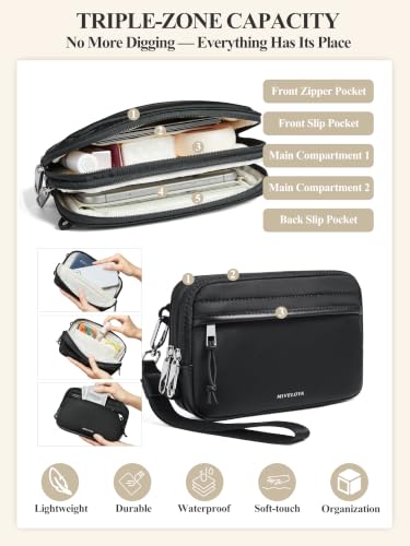 4-in-1 Small Crossbody bags for women, Checkered Wallet Wristlet - color: black
