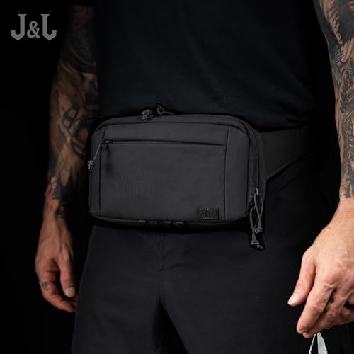 Jessie&James Edgepack Tactical Men's Lightweight Fanny Pack with Adjustable Strap, Multifunctional Quick-Draw Nylon Waist Pack for Outdoor_Black - color: Black