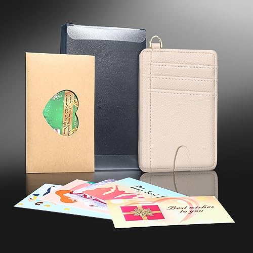 Badiya Credit Card Holder Slim Minimalist Wallet, Front Pocket Purse RFID Blocking Wallet Compact Card Case with ID Window for Women & Men - color: 2-Lychee-Khaki