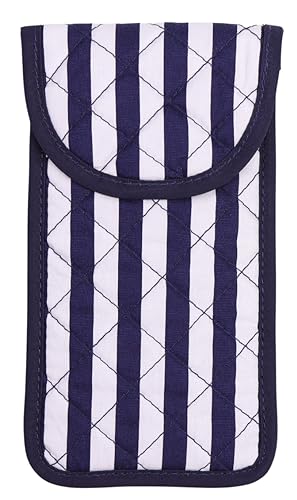 Soft Eyeglass Pouch – Quilted Glasses Case and Multi Functional Travel Organizer - color: Dark Blue + White Stripes - Cotton