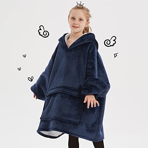 KFUBUO Wearable Blanket Hoodie for Kids With Pocket, 6-10 Year Old, Navy - color: Navy, size: Kids 6-10YR
