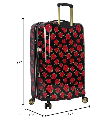 Betsey Johnson 26 Inch Checked Luggage Collection - Expandable Scratch Resistant (ABS + PC) Hardside Suitcase - Designer Lightweight Bag with 8-Rolling Spinner Wheels (Covered Roses) - color: Covered Roses