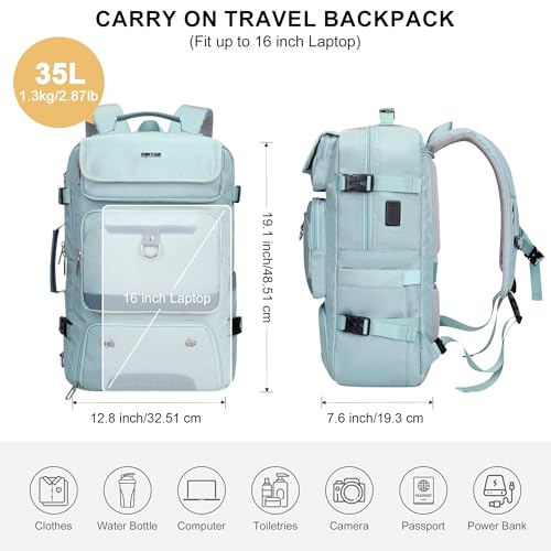 PIJUSHI Carry On Travel Backpack 35L Laptop Backpack Fits 16 inch Laptop - color: Blue