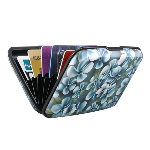 ELFISH RFID Aluminum Wallet Credit Card Protector Case Holder for Men Women - color: Cute Flowers