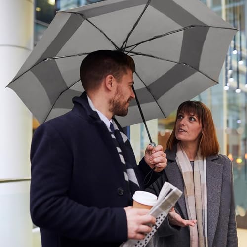 Windproof Golf Umbrella Large 54 Inch Folding Auto Open Close Wood Handle - color: 05.Gray