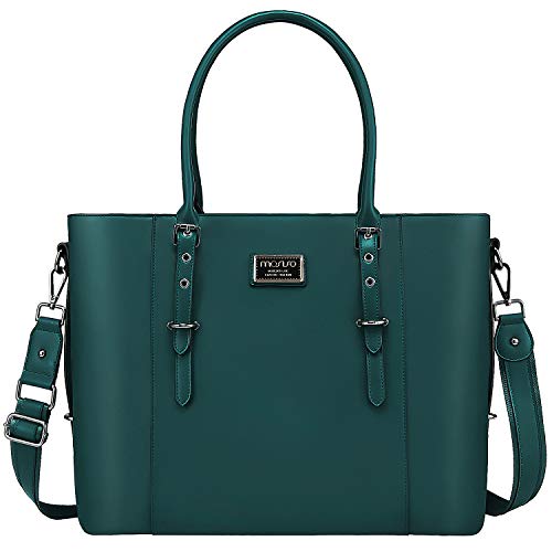 MOSISO Laptop Bag for Women, 15.6 inch PU Leather Shoulder Laptop Tote Bag - color: Deep Teal, size: 16 inch