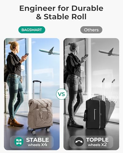 BAGSMART 35L Rolling Duffle Bag with Wheels, Detachable Base - color: Baby Pink