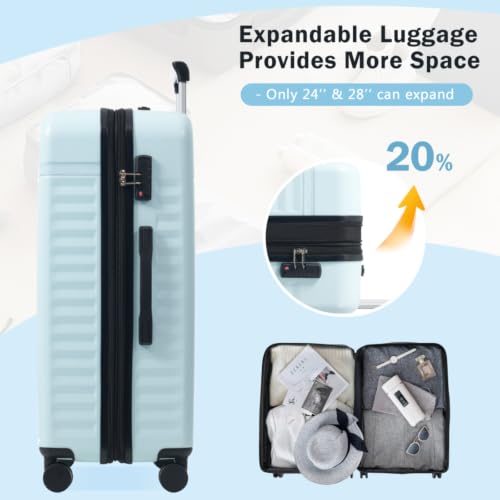 ABS Hardshell Front-Opening 3-Piece Luggage Set – 20″ Carry-On with USB Charging Port & Laptop Compartment, 24″ Expandable Checked Spinner Suitcases + Travel Duffel Bag, TSA Lock (3pcs Light Blue) - color: 3pcs Light Blue