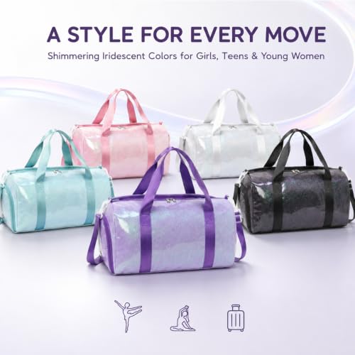 Dance Bag, Gym Bag for Girls, Kids Duffle Bag with Shoe & Wet Compartments - color: Purple