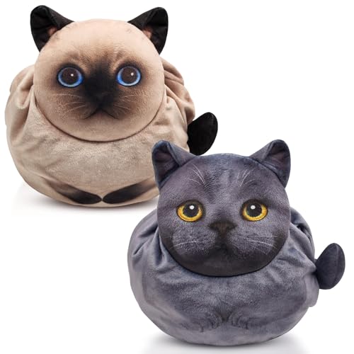 Openhaha Drawstring Travel Organizer, Cosmetic Pouch - Cat Gift for Women, Lay Flat Makeup Bag Gifts for Cat Lovers (2-Pack) - color: Siamese and blue cat
