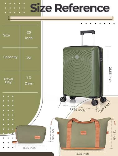 CONCEPTEN Luggage Sets 3 Piece, PP Hardshell Suitcases Set with Wheels - color: Olive Drab, size: 3 Piece Sets (21/Db/Tb)