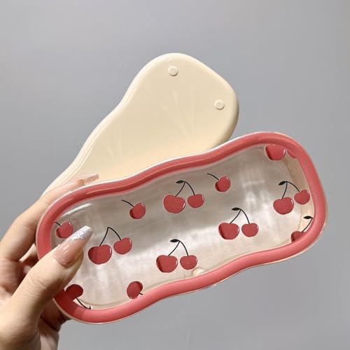 Glasses Case Hard Shell, Clear Eyeglass Case, Cute Holder for Sunglasses and Reading Glasses - color: Red Cherry2