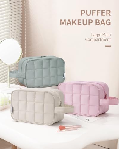 Narwey Quilted Travel Toiletry Bag for Women, Bathroom, Medicine Bag - color: Y-Beige
