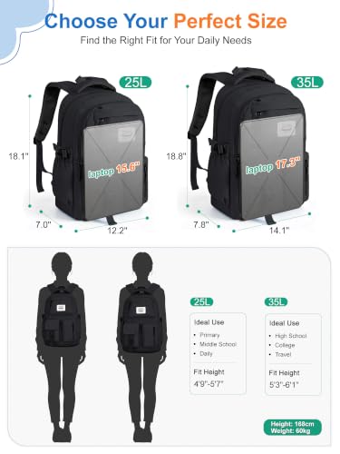 FIORETTO Backpack for School, Teen Girls & Women, School Bag Bookbag with Multi Pockets - color: Black