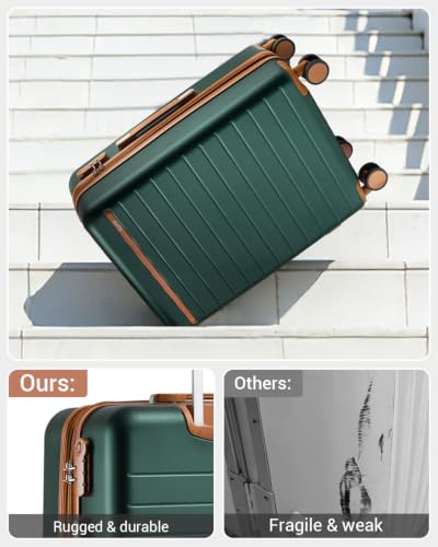 Kono 3-Piece Luggage Set 20/24/28 Expandable Hardshell Long Trip Green - color: Green, size: 3-piece set (20/24/28)