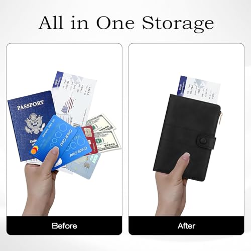 Leather Passport Holder with RFID Blocking,Slim Travel Passport Wallet Case - color: Black