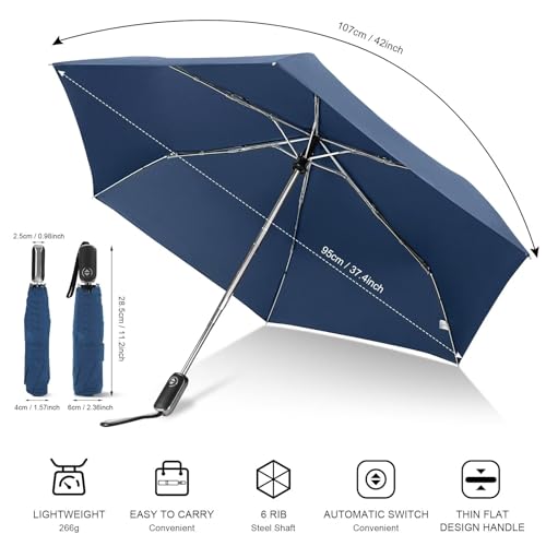 Automatic Lightweight Travel Flat Umbrella Compact Folding for Pocket - color: 04.Dark Blue