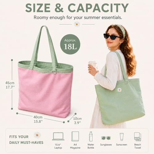 CYD Pool Bag for Women, Beach Tote Bag with Shoulder Strap, Soft Lightweight Summer Tote,Vacation, Beach Essentials - color: Petal Pink & Soft Aqua