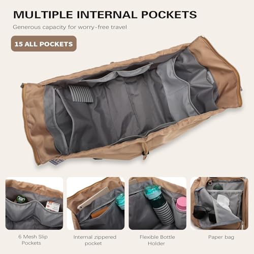 Everyday Convertible Backpack Tote Diaper Bag, 15 Pockets - color: Khaki