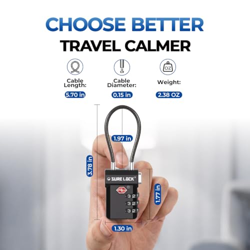 SURE LOCK 3 Digit TSA Approved Luggage Locks - size: Standard Cable
