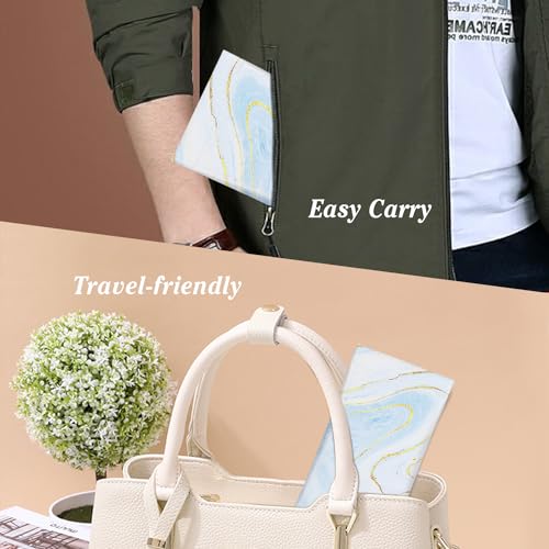 MoKo Squeeze Top Glasses Pouch, Portable Leather Soft Sunglasses Case Anti-Scratch Eyeglasses Bag Goggles Sleeve - color: Ac-marble & Blue Flowers, style: 2 Pack