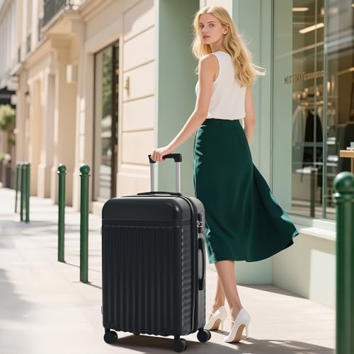 Merax 5-Piece Luggage Set,Expandable Hardshell Suitcases,Black - color: Black, size: 5 Piece(20/24/28/DB/TB)