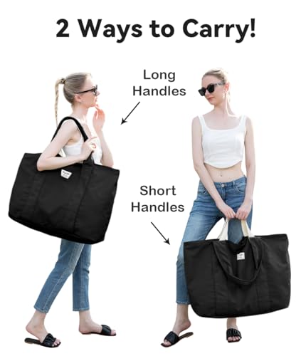 Bagelite 22'' 50L 100% Cotton Oversized Travel Tote Bag for Women - Tear-Resistant, Overnight/Weekend/Beach Bag - color: Black(22'' Xl)