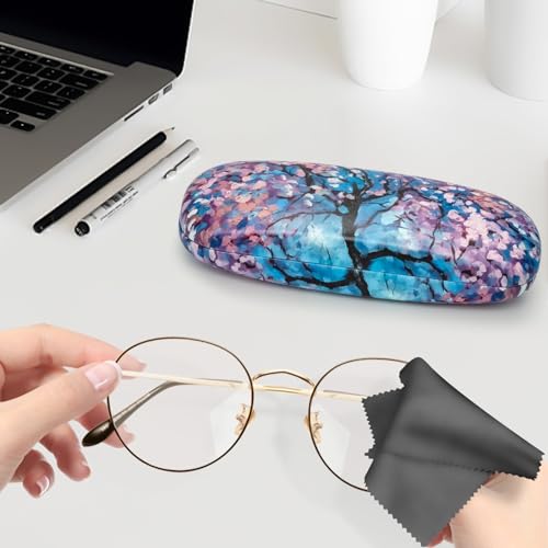 molshine Hard Shell PU Leather Glasses Case,Travel Portable Eyeglass Case for Men Women Girl Travel Study Work - color: Cherry Blossoms