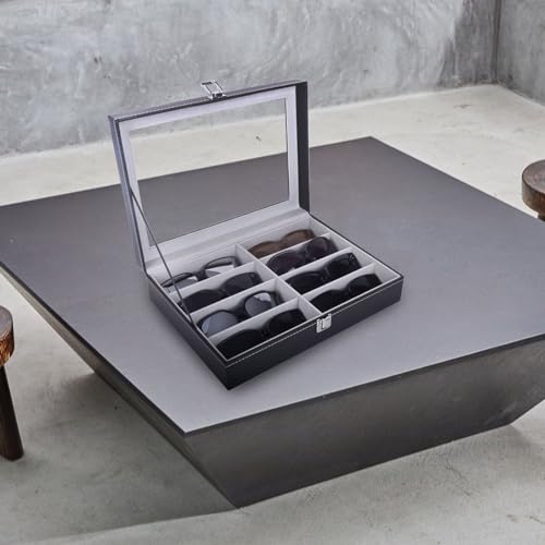 AUTOARK Leather 8 Piece Eyeglasses Storage and Sunglass Glasses Display Case Organizer - color: Black/Grey