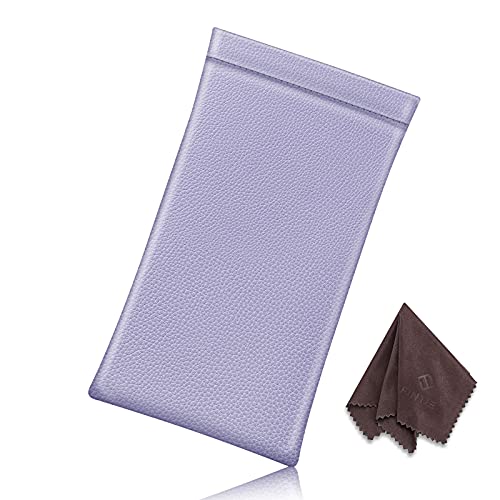 FINTIE Soft Eyeglasses Case with Cleaning Cloth, Squeeze Top Glasses Pouch - color: Lilac Purple