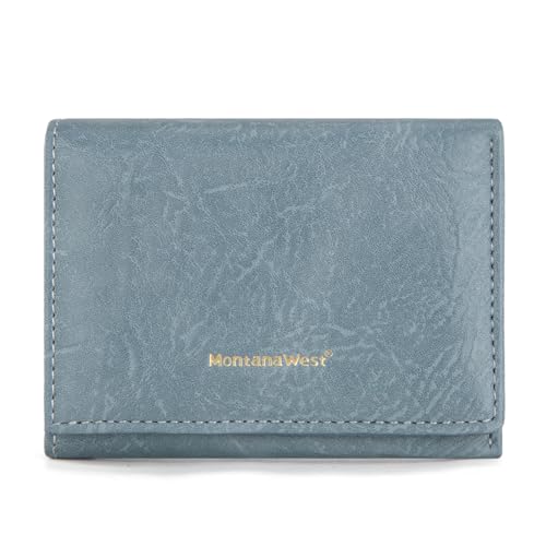 Wallet for Women Small Trifold Wallet RFID Blocking Wallets with ID Window - color: Jeans Blue