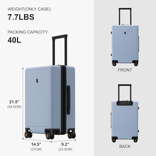 LEVEL8 Checked Luggage, 24 Inch Hardside Suitcase with Spinner Wheels - color: Light Blue, size: 24 Inch