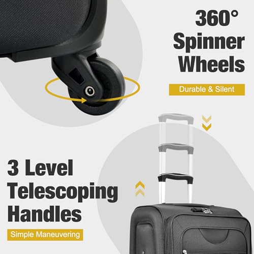 Merax Softside Luggage Set,5 Piece Expandable Suitcase Set.Black - color: Black, size: soft luggage(22/26/30)