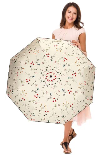 Cuby UV Sun Umbrella Compact Folding Travel Umbrellas Auto Open/Close - color: Flowers