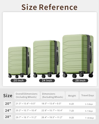 3 Piece Expandable Luggage Set with Spinner Wheels Hardshell Suitcase Set - color: Green