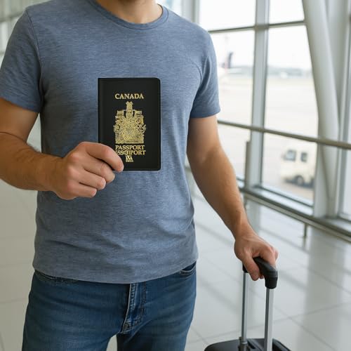 Canada Passport Wallet Genuine Leather Passport holder with Emblem (Black) - color: Black