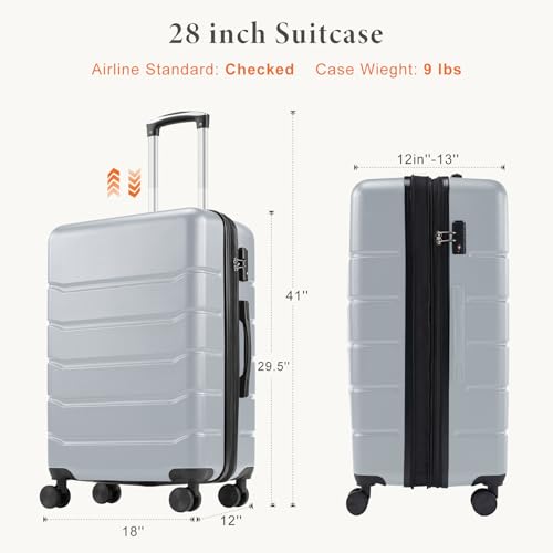 Sweetcrispy 28 Inch Checked Luggage, Suitcase with Spinner Wheels - color: Light Grey, size: 28 Inch