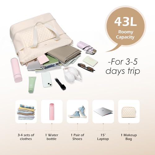 MDODO 3 Pcs Travel Duffel Bag for Women, Carry On Overnight Bag, 43L, Beige - color: Beige