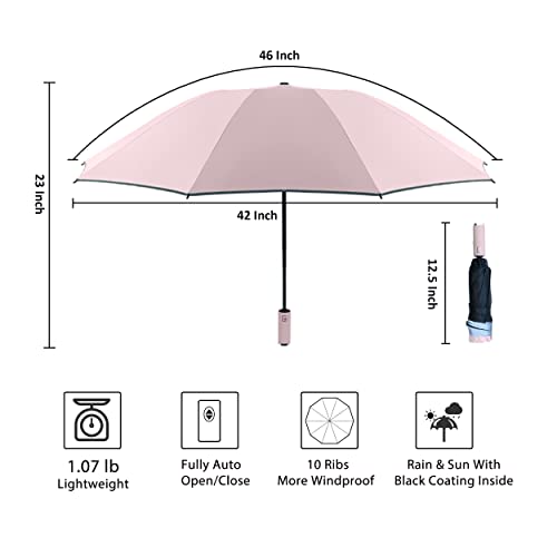 BAODINI Inverted UV Umbrella for Rain and Sun Medium Size UPF 50+ Rverse Compact Umbrella Auto Open Close - color: Pink