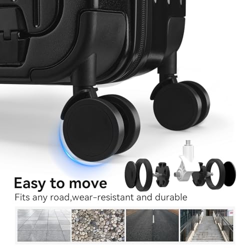 SOKOK Front Pocket Luggage Wide Handle with Spinner Wheels 24 Inch, Black - color: Black