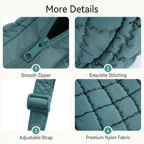Puffer Crossbody Hobo Bag for Women Nylon Quilted Purse Lightweight Shoulder Handbag with Adjustable Strap - color: 04-peacock Blue