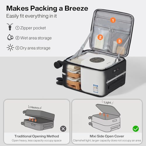 mixi 17x14x9 Carry On Luggage Underseat PC Hard Shell Suitcase Top Opening Aluminum Frame Travel Suitcases with Wheels, Black - color: Black, size: 17x14x9 Inch