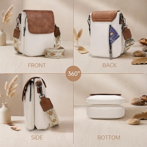 GEMIU Small Rfid Cell Phone Purse Leather Crossbody Purses for Women Travel - color: White&brown