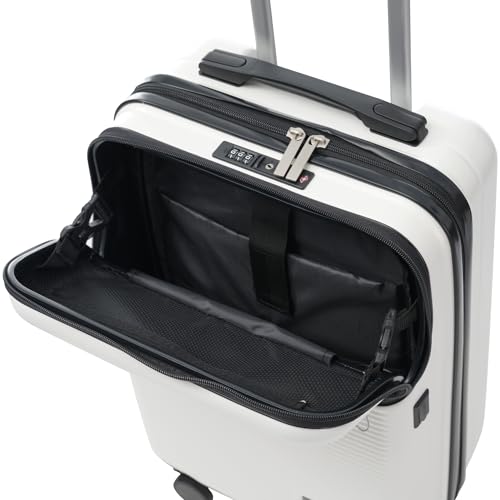 5-Piece White Hardside Luggage Set, Half-Opening Carry-On with Double Spinner Wheels, Lightweight Travel Case, USB Port, TSA Lock - color: White