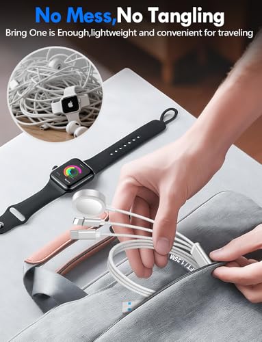 2Pack Travel Essentials for Apple Watch Charger,3-in-2 Multi Charging Cable - color: White, size: 2Pack-4FT