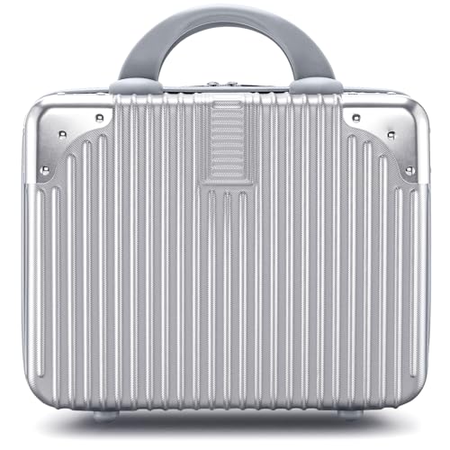 14 Inch Hard Shell Cosmetic Case, Mini Carrying Makeup Suitcase, Silver - color: Silver - Rectangle